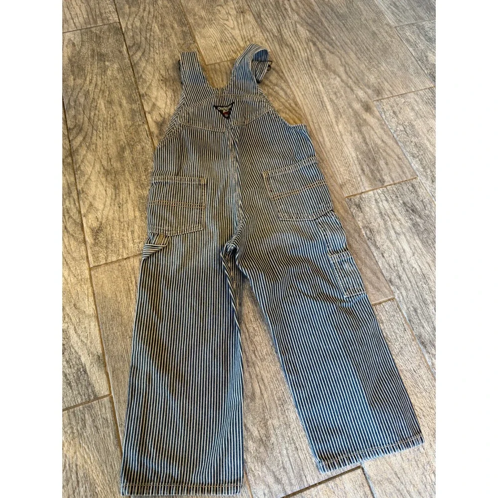 OshKosh B'gosh‎ Overalls Kids 3T Hickory Stripe Denim Carpenter Bibs Vintage
